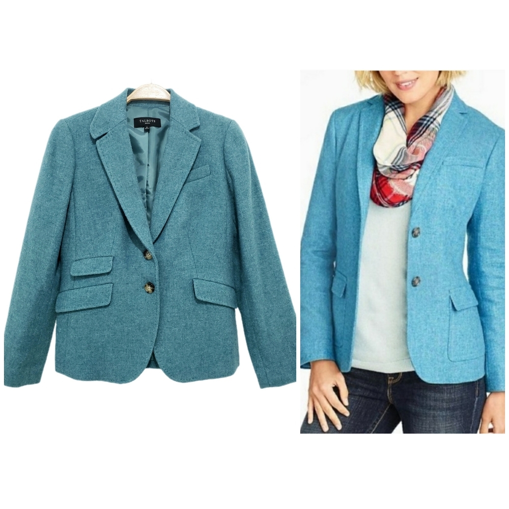Talbots Teal Blue Wool Blend Blazer
